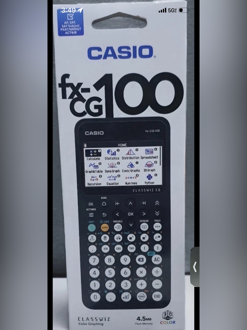 Casio fx-CG100 ClassWiz Color Graphing Calculator with 3D Graph & Python NEW